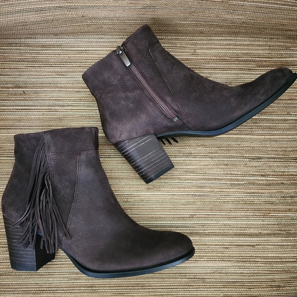 Ecco Women Ankle Boots 37 (US 6-6.5) Brown Shape 55 Fringe Leather Zip - Picture 1 of 11